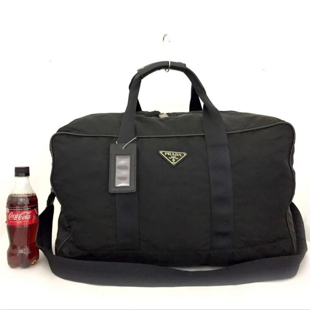 PRADA Travel Bag w/ Shoulder Strap + Luggage Tag (Black w: Silver HW) - Picture 2 of 9